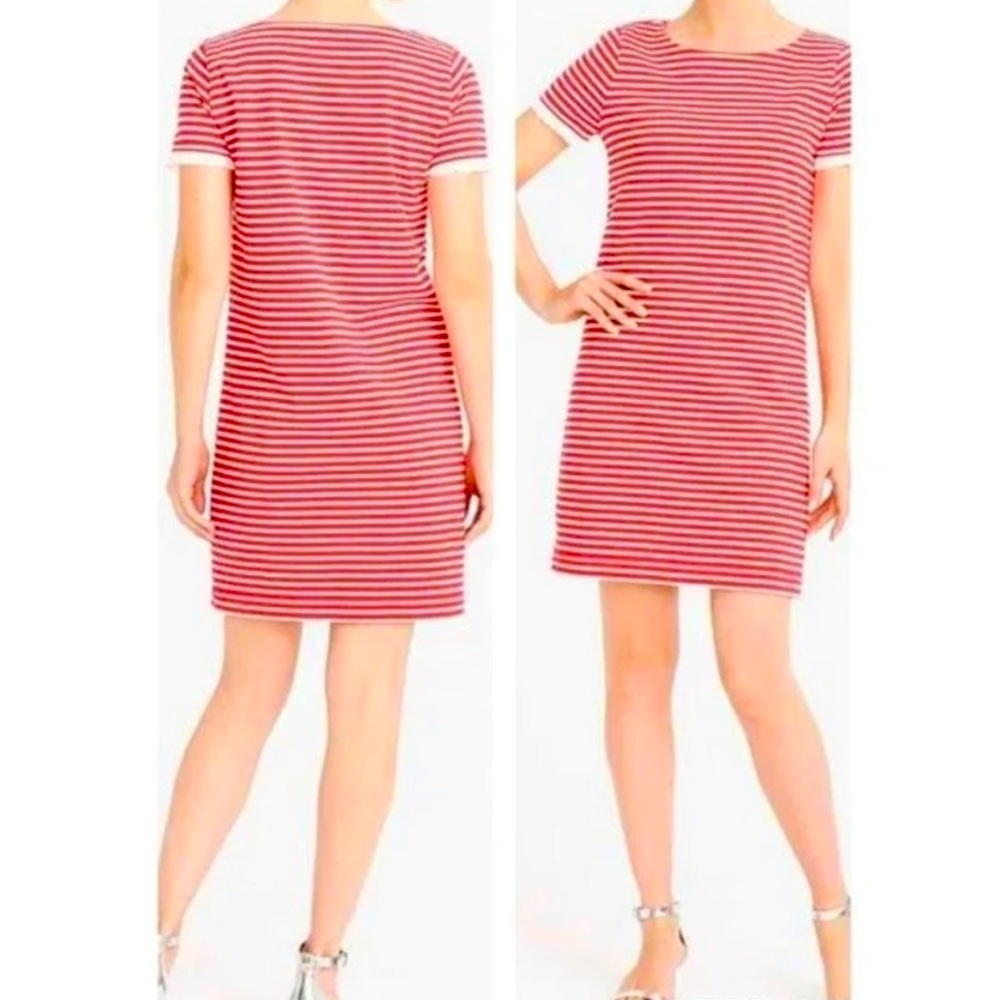 J. Crew Red and White Striped Poplin Trimmed Sheath Dress Sz M